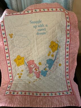 Care Bears Pink Handmade Baby Quilt - Snuggle Up with a Sweet Dream